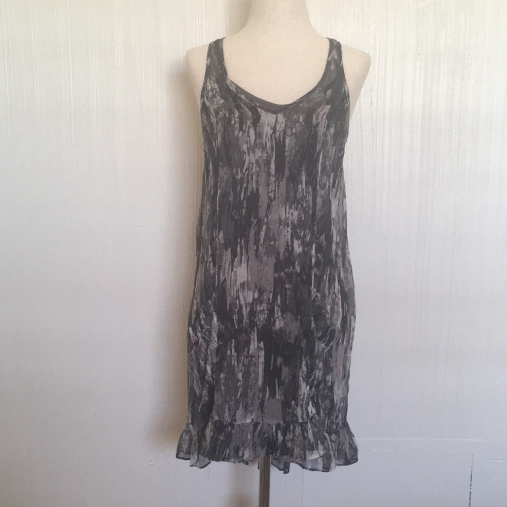 NWOT Ella Moss 100% Silk Abstract Dress Printed Ruffle-Hem Racerback XS